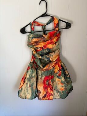 Halter Mini Dress in Multicolor Watercolor Floral